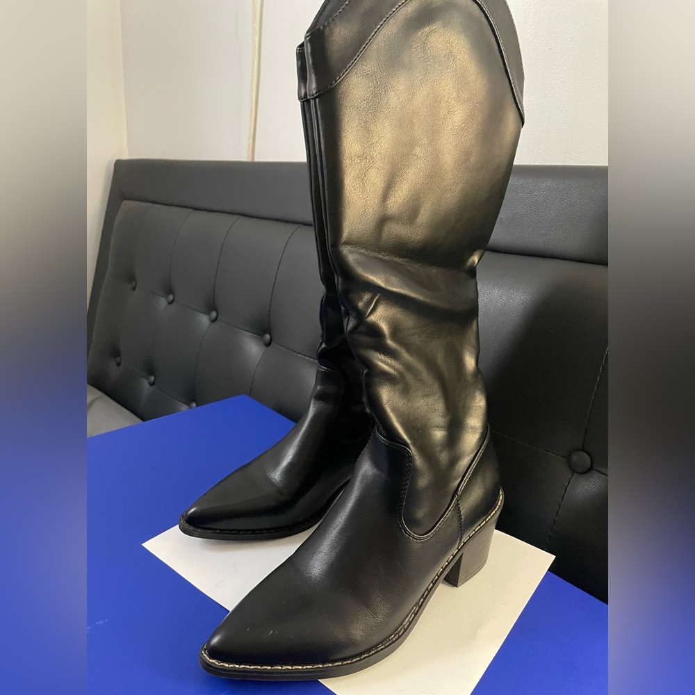 DREAM PAIRS Knee High Black Cowboy Boots